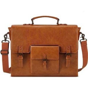 Leather Messenger Bag Men 15.6 Inch Waterproof Vintage Leather Laptop Briefcase